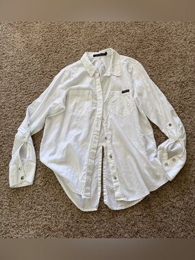 Calvin Klein Jeans White Button Front Roll Tab Shirt Women’s Small